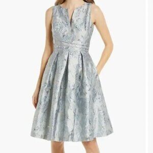 Eliza J Floral Brocade Sleeveless Fit and Flare Cocktail Dress Blue/Silver 6 NWT